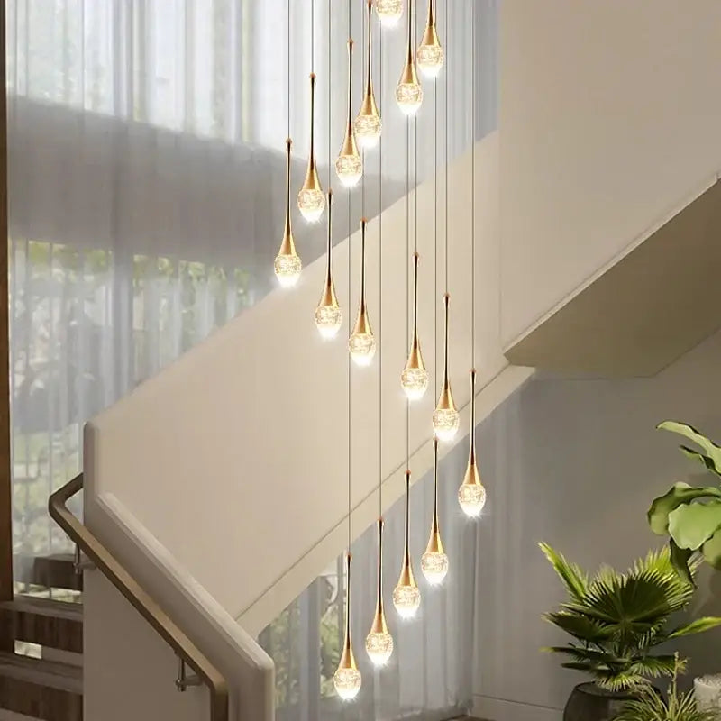 Modern gold crystal led staircase chandelier living room pendant light