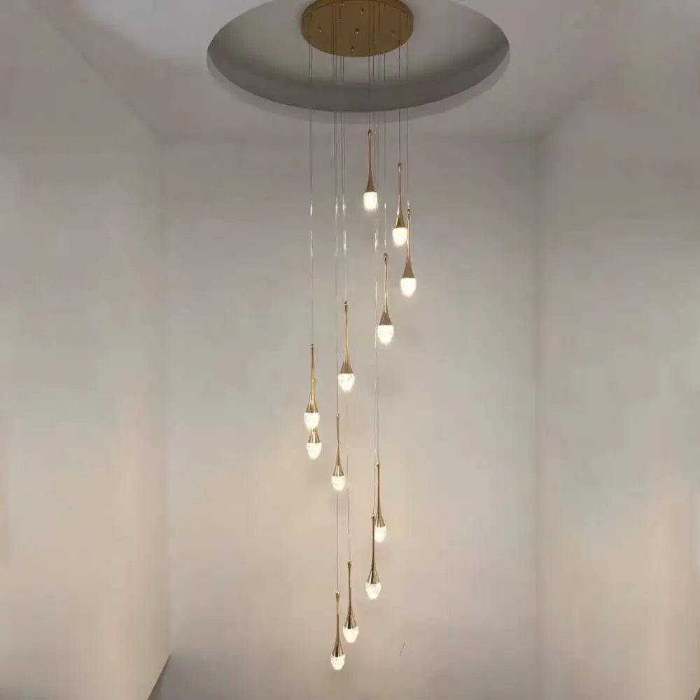 Modern gold crystal led staircase chandelier living room pendant light