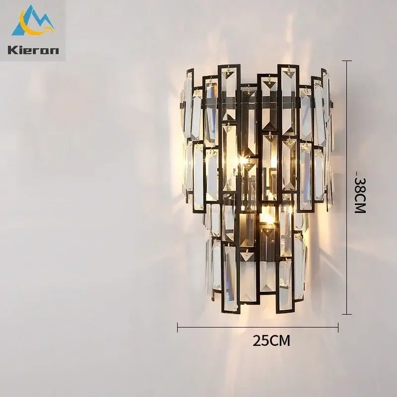 Modern gold crystal led wall lamp bedroom geometric sconce