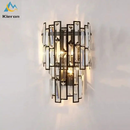 Modern gold crystal led wall lamp bedroom geometric sconce