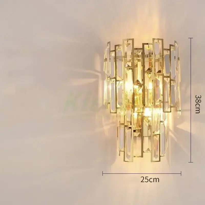 Modern gold crystal led wall lamp bedroom geometric sconce