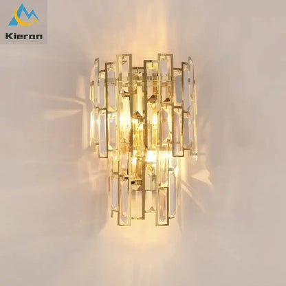 Modern gold crystal led wall lamp bedroom geometric sconce