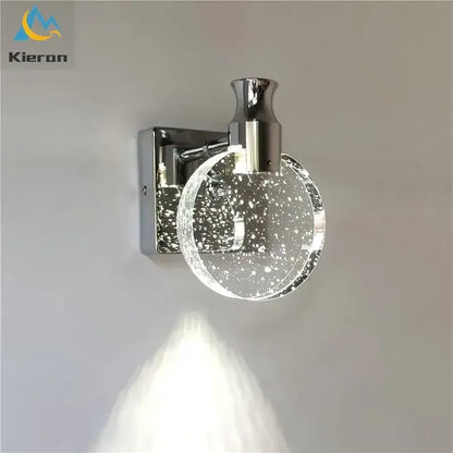 Modern gold crystal led wall lamp bedroom glass globe sconce