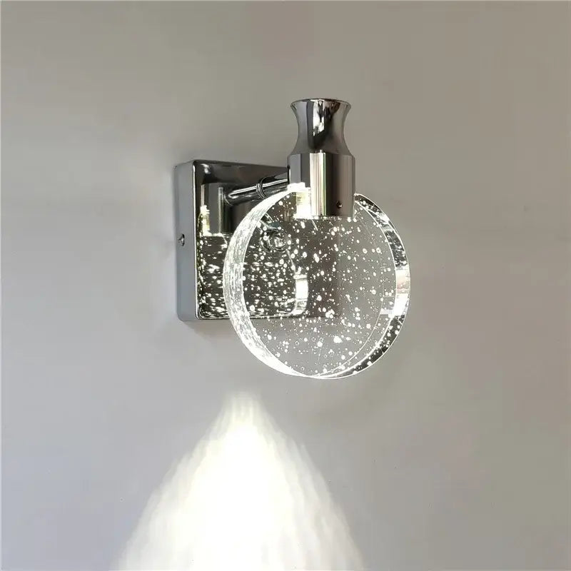 Modern gold crystal led wall lamp bedroom glass globe sconce