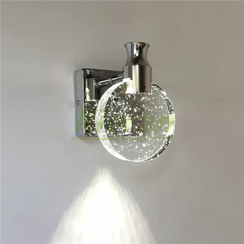 Modern gold crystal led wall lamp bedroom glass globe sconce