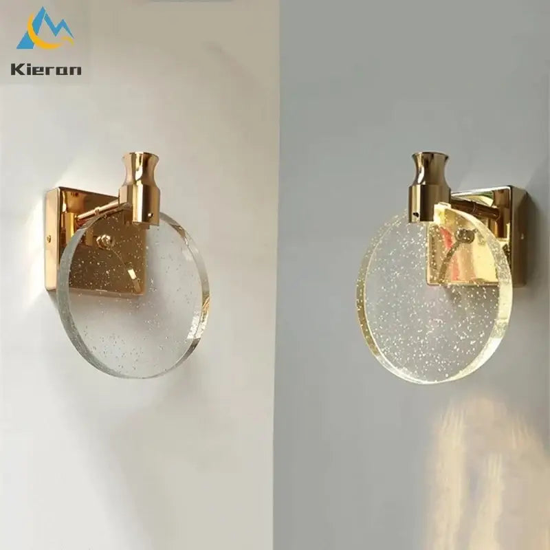 Modern gold crystal led wall lamp bedroom glass globe sconce