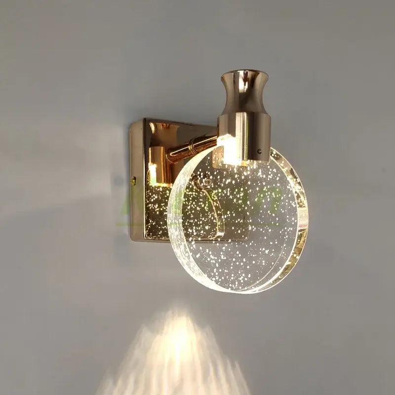 Modern gold crystal led wall lamp bedroom glass globe sconce