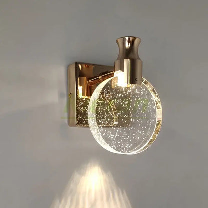 Modern gold crystal led wall lamp bedroom glass globe sconce