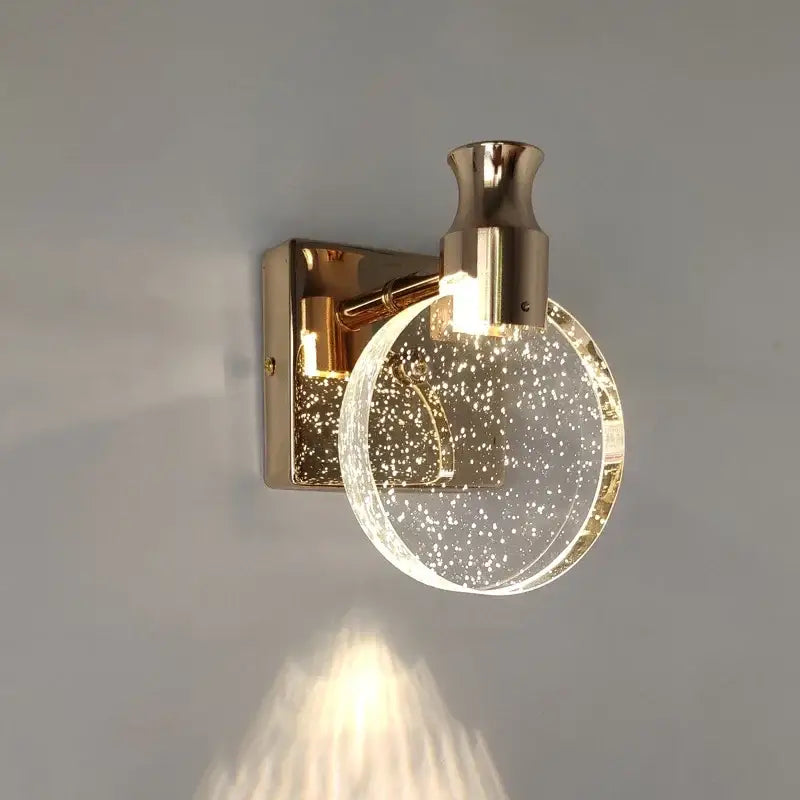 Modern gold crystal led wall lamp bedroom glass globe sconce
