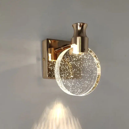 Modern gold crystal led wall lamp bedroom glass globe sconce