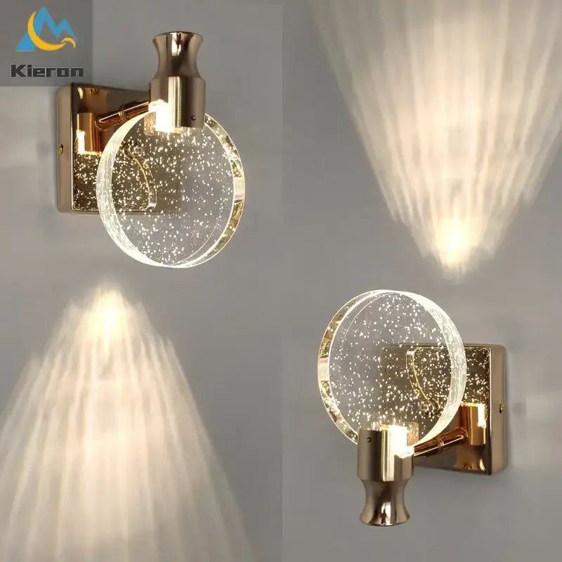 Modern gold crystal led wall lamp bedroom glass globe sconce