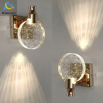 Modern gold crystal led wall lamp bedroom glass globe sconce