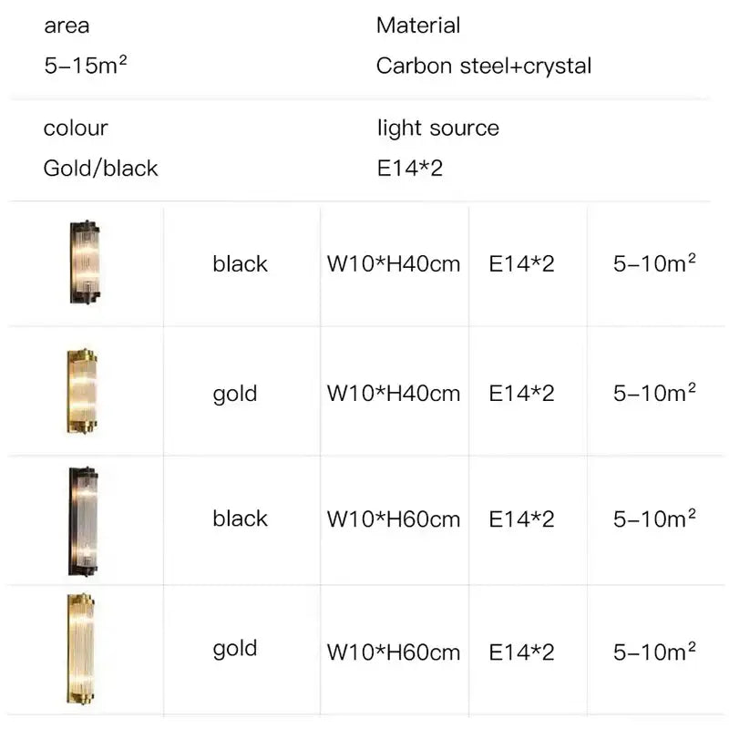 Modern gold crystal led wall lamp bedroom sconce