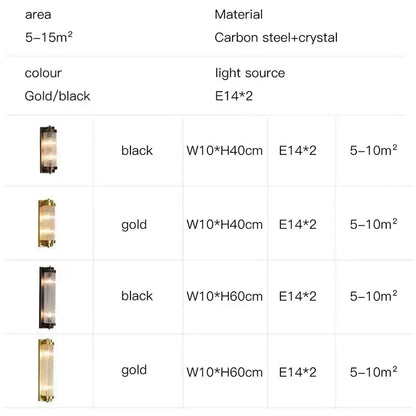 Modern gold crystal led wall lamp bedroom sconce