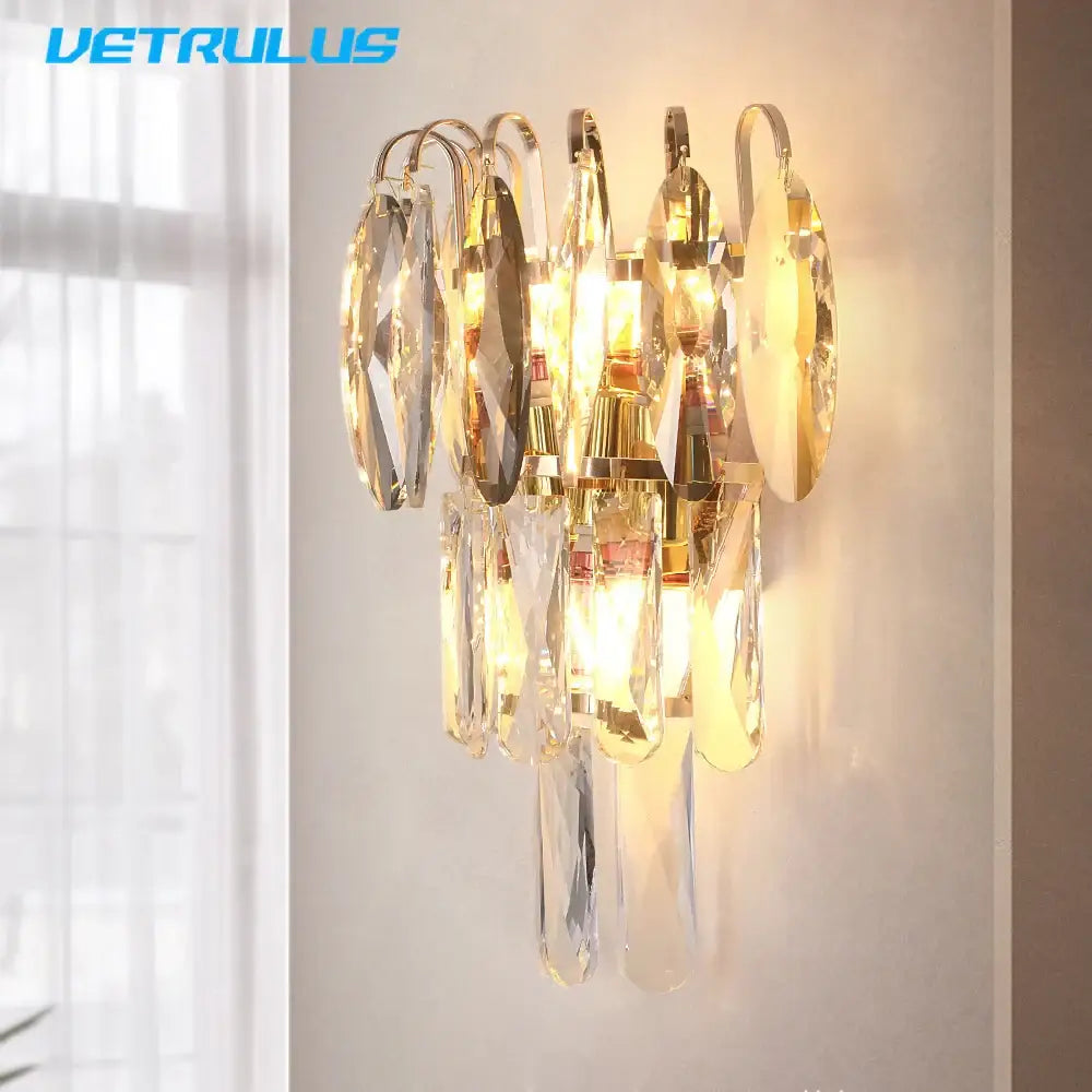 Modern gold crystal led wall lamp bedroom sconce crystal led