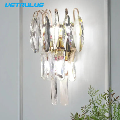Modern gold crystal led wall lamp bedroom sconce crystal led