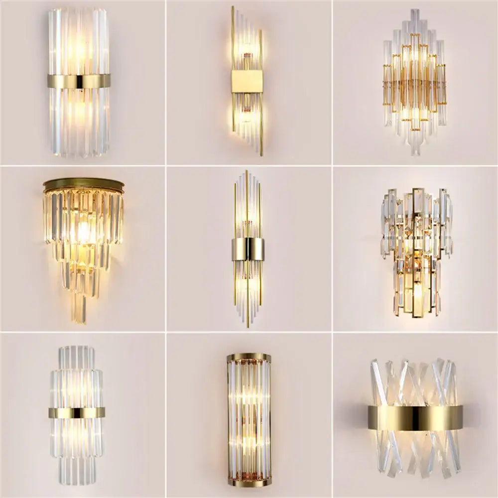 Modern gold crystal led wall lamp bedroom sconce