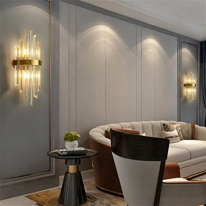 Modern gold crystal led wall lamp bedroom sconce