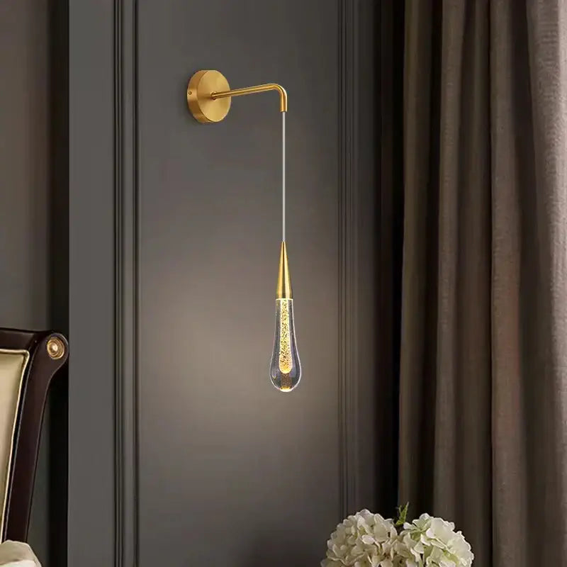 Modern gold crystal led wall lamp bedroom teardrop sconce