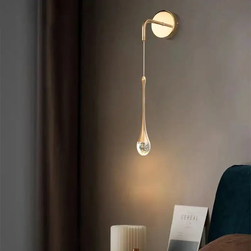 Modern gold crystal led wall lamp bedroom teardrop sconce