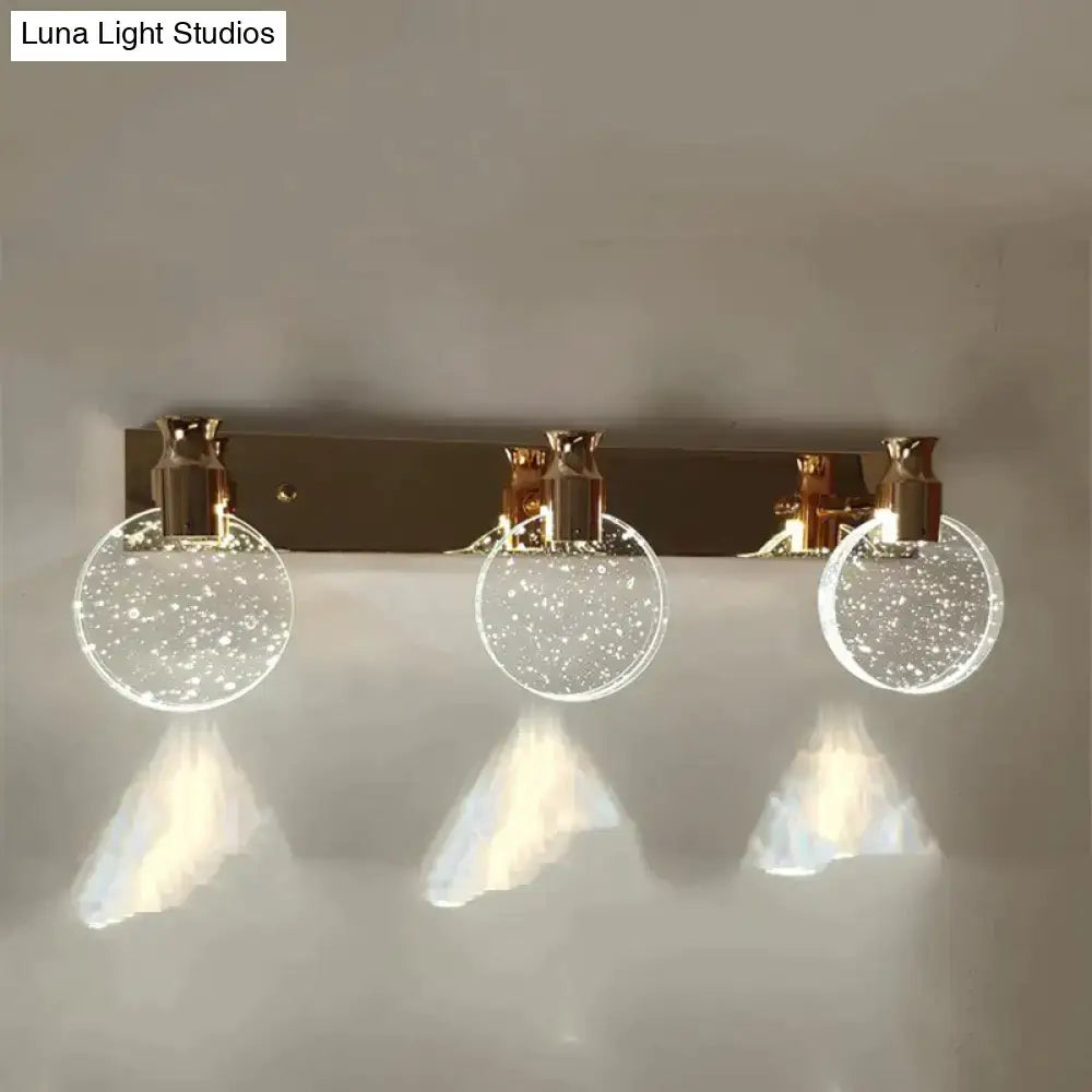 Modern gold crystal led wall lamp for bathroom three globe light