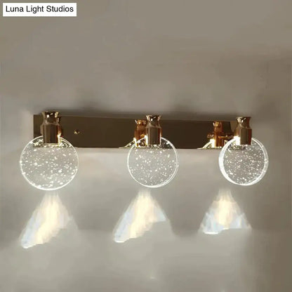Modern gold crystal led wall lamp for bathroom three globe light