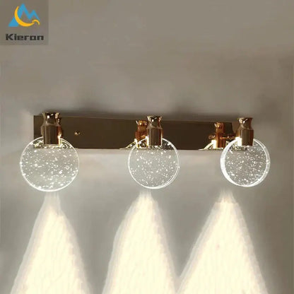 Modern gold crystal led wall lamp for bathroom three globe light