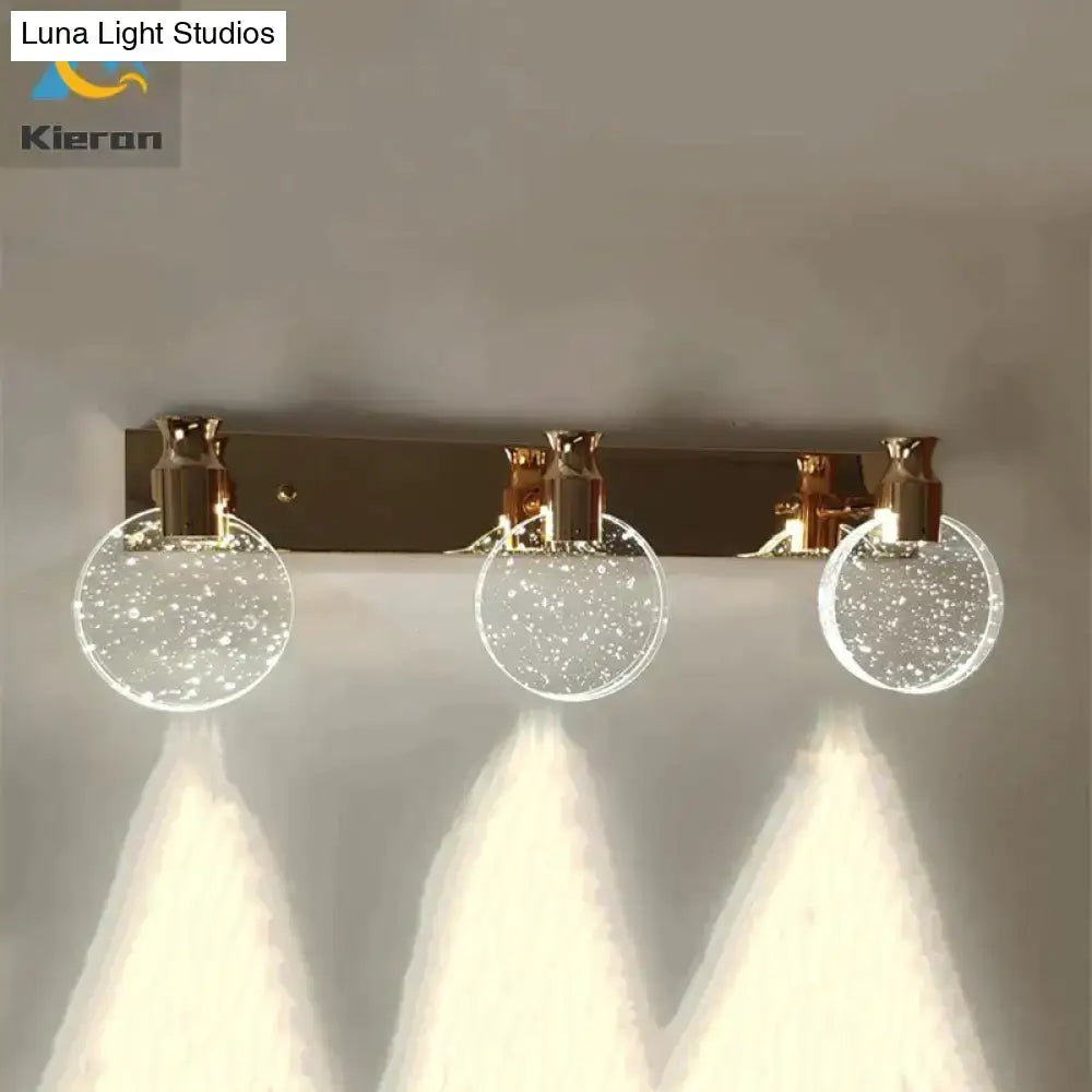 Modern gold crystal led wall lamp for bathroom three globe light