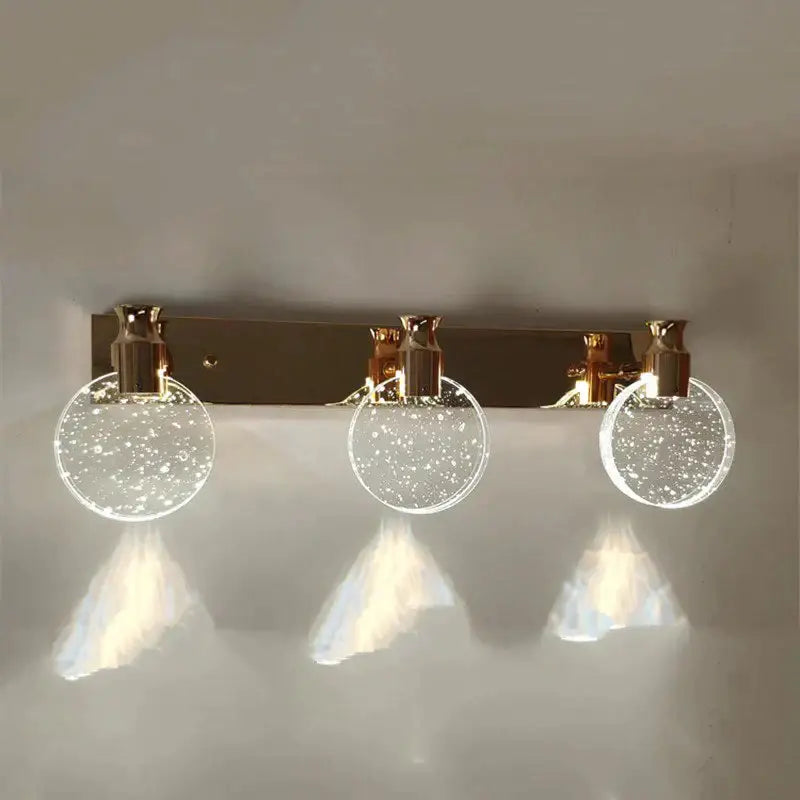 Modern gold crystal led wall lamp for bathroom three globe light