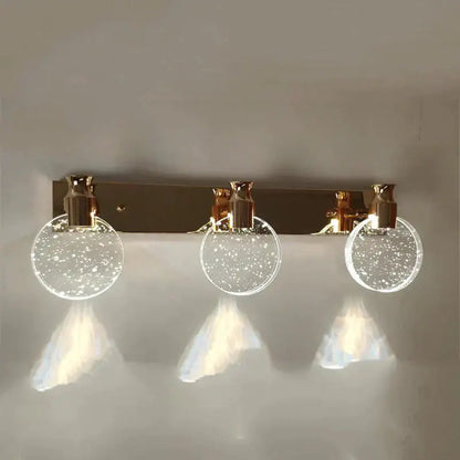 Modern gold crystal led wall lamp for bathroom three globe light