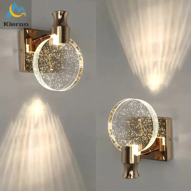 Modern gold crystal led wall lamp for bathroom three globe light