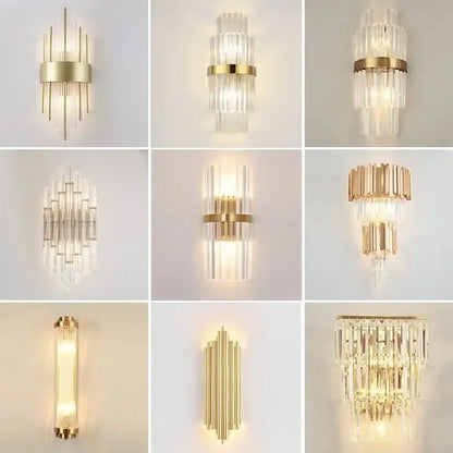 Modern gold crystal led wall lamps bedroom cascading sconce light