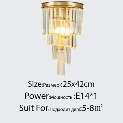 Modern gold crystal led wall lamps bedroom cascading sconce light