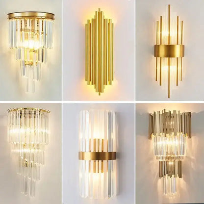 Modern gold crystal led wall lamps bedroom cascading sconce light