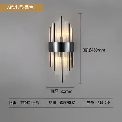 Modern gold crystal led wall light living room glass sconce