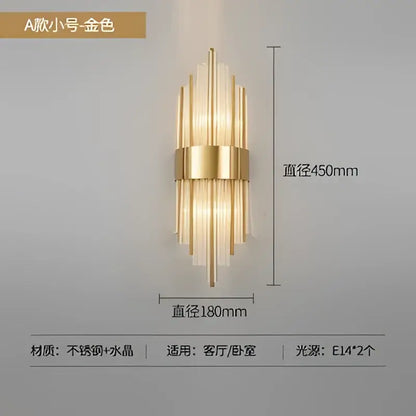 Modern gold crystal led wall light living room glass sconce