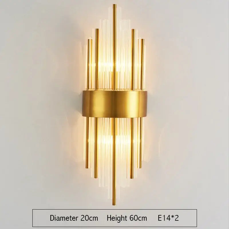 Modern gold crystal led wall sconce bedroom glass rod light