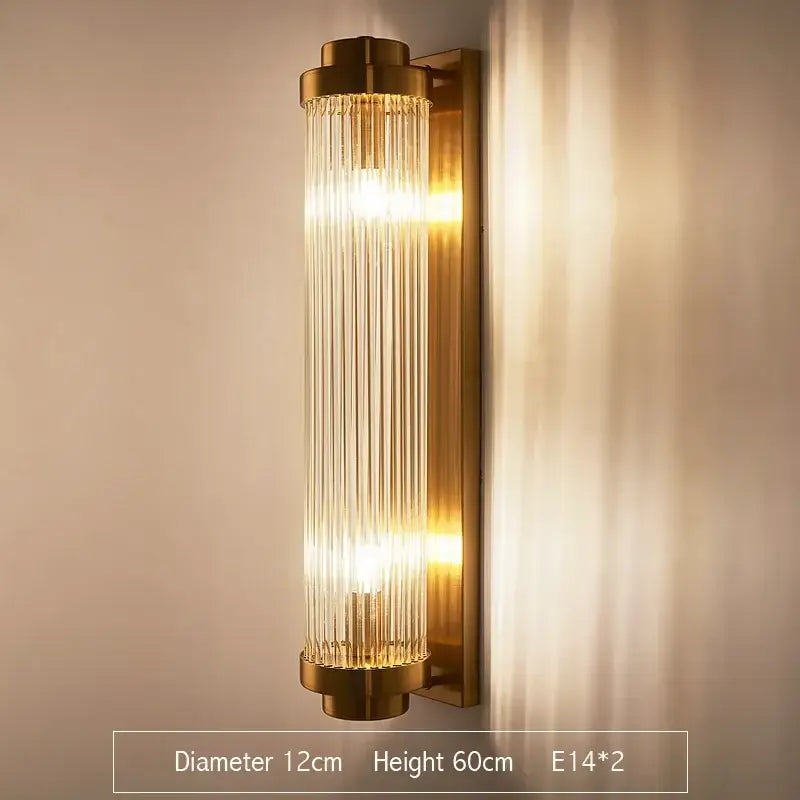 Modern gold crystal led wall sconce bedroom glass rod light