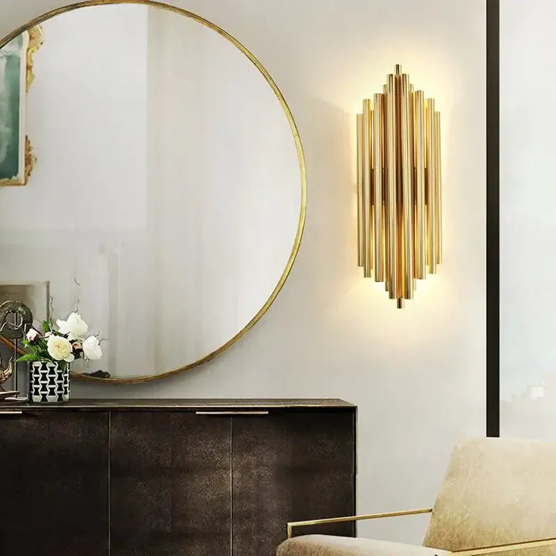 Modern gold crystal led wall sconce bedroom glass rod light