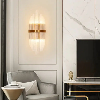Modern gold crystal led wall sconce bedroom glass rod light