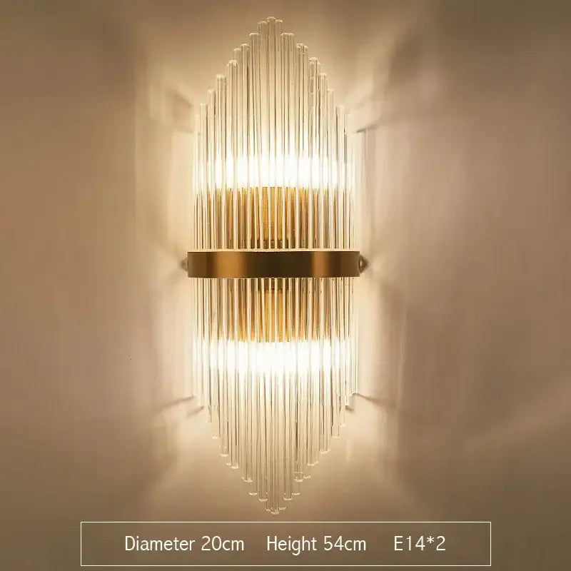 Modern gold crystal led wall sconce bedroom glass rod light