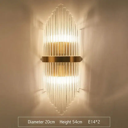 Modern gold crystal led wall sconce bedroom glass rod light