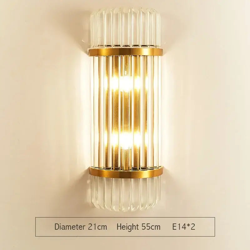 Modern gold crystal led wall sconce bedroom glass rod light