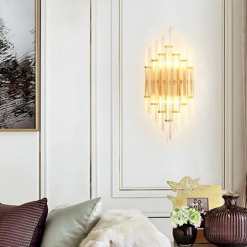 Modern gold crystal led wall sconce bedroom glass rod light