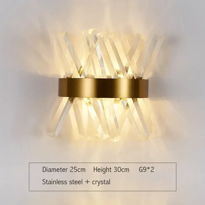 Modern gold crystal led wall sconce bedroom glass rod light