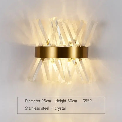 Modern gold crystal led wall sconce bedroom glass rod light