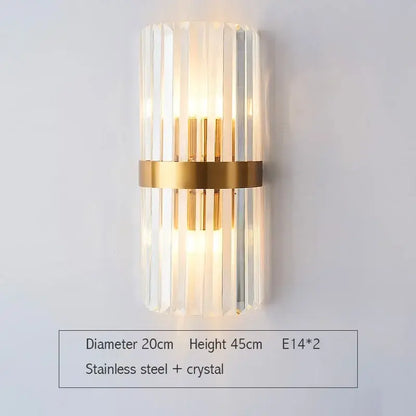 Modern gold crystal led wall sconce bedroom glass rod light