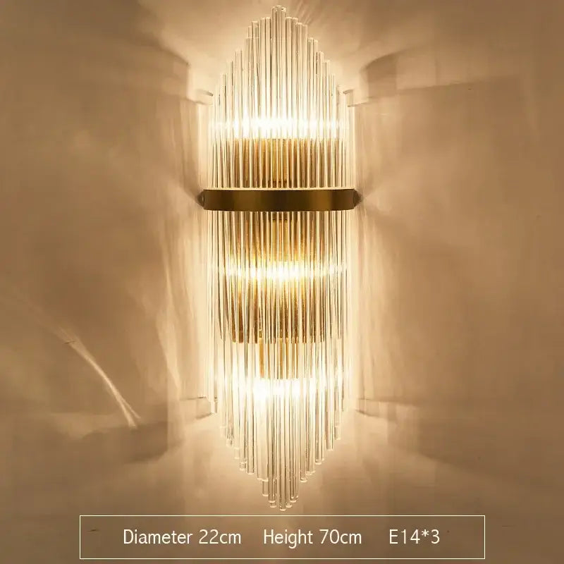 Modern gold crystal led wall sconce bedroom glass rod light