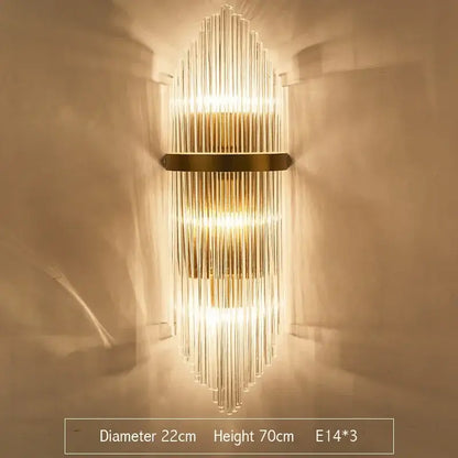 Modern gold crystal led wall sconce bedroom glass rod light