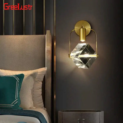 Modern gold crystal led wall sconce for bedroom luxury decor